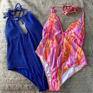 Blue and Multicolor Swimsuit Set